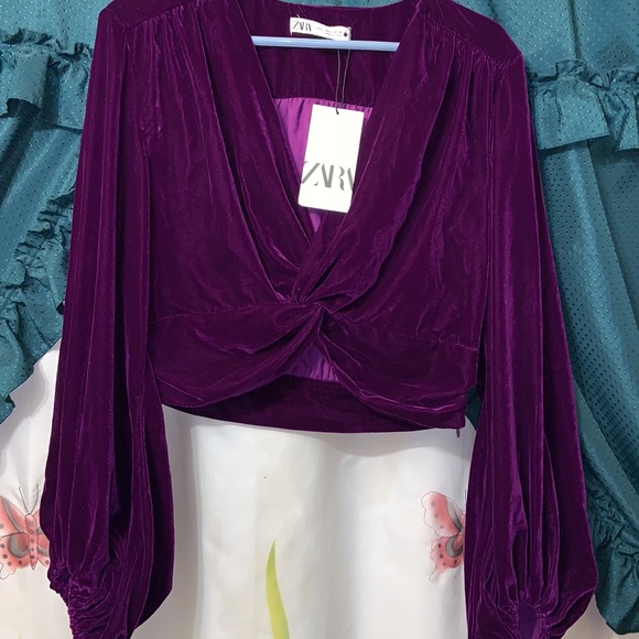 Zara Velvet Crop Blouse - Picture 1 of 8